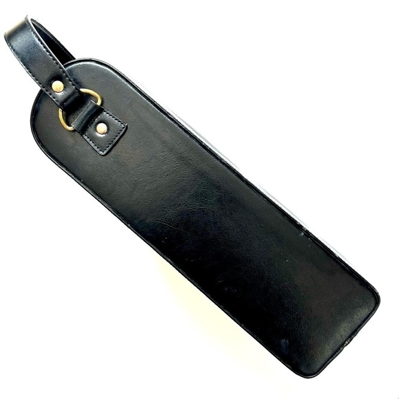 Black Leather Wine Bottle Case Bag Zippered Double Two Bottle Holder Padded - Picture 7 of 9